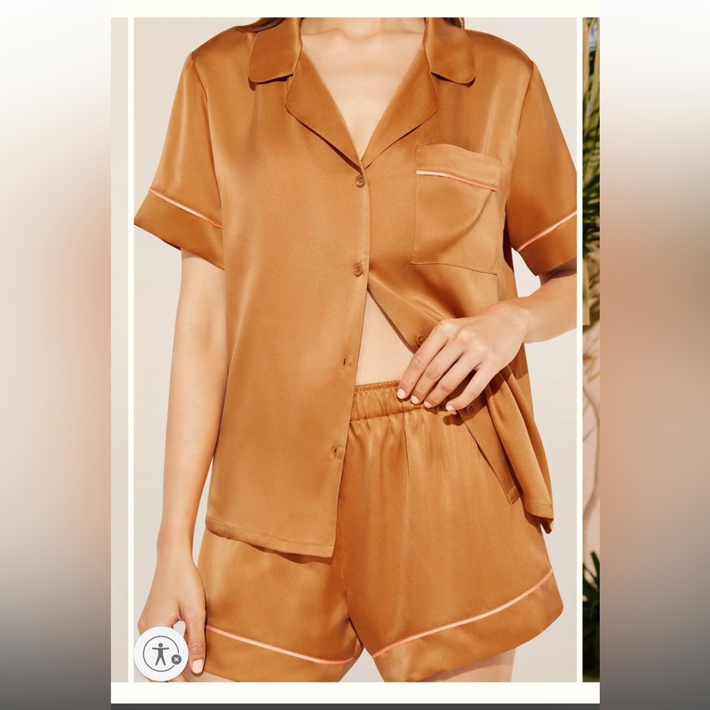 Eberjey Inez Silk Short PJ Set in Caramel & Bright Orange
